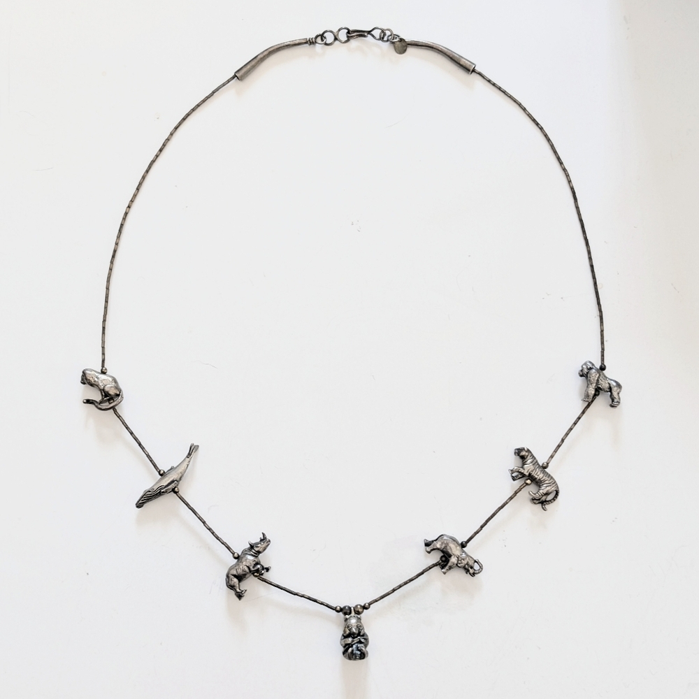 Vintage Navajo Liquid Sterling Silver Endangered Animals Fetish Charm Necklace